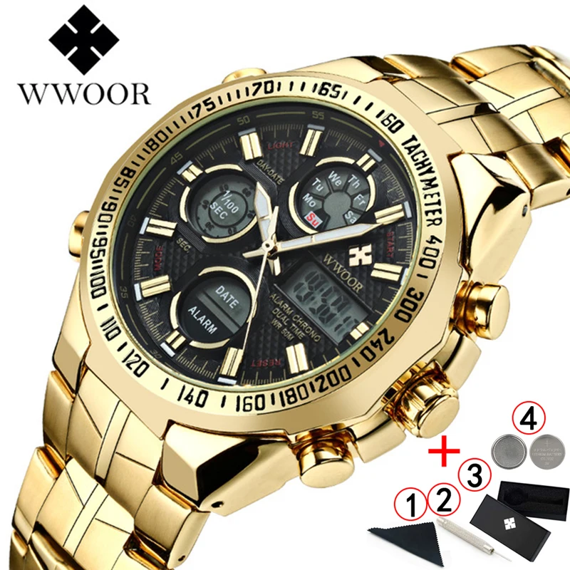 Box Relogio Masculino Top Brand Luxury Watch Mens Watches Golden Stainless Steel Military Wristwatch Big Dial Clock Male