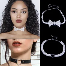 StoneFans Luxury Punk Heart Rhinestone Choker Necklace Chain for Women Sexy Bow knot Crystal Collar Choker Vintage Neck Jewelry