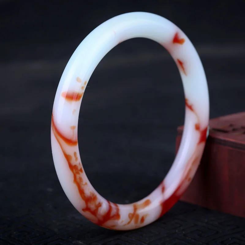 

Natural Xinjiang Bracelet Golden Silk Jade Chicken Blood Flower Gobi Jade Bracelet Classic Thin Round Bracelet ob08#