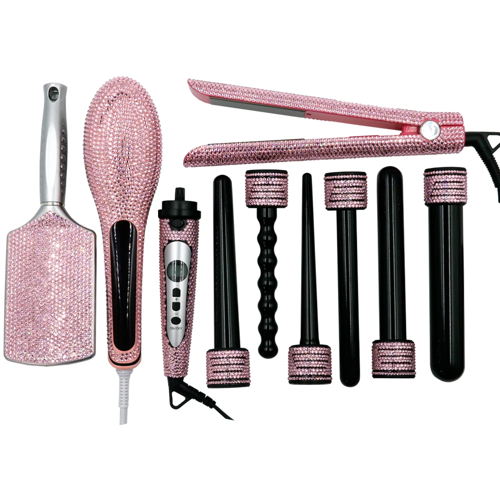 Camry Beauty Hair Styling Tools Set with Pink Crystal Diamonds Hair Extension Tools