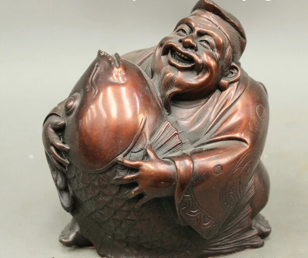 

wholesale factory Chinese Bronze Technics Japanese Wealth Carp Fish Happy Laugh Mammon Statue