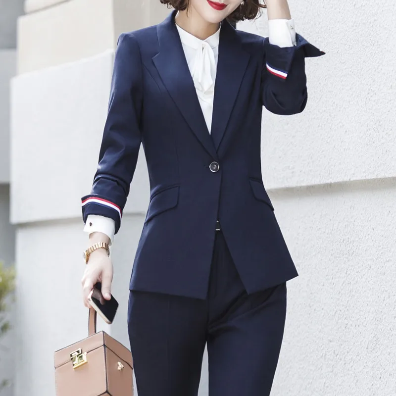 And Pants navy D'affaires Skirt Longues Printemps black Mode Qualité Slim Blazer Formelle Vêtements Navy Pants 2019 Taille Manches À Jupe Travail Costume black Bureau Supérieure De Dames Et Grande Coat Skirt FgqYWAwp