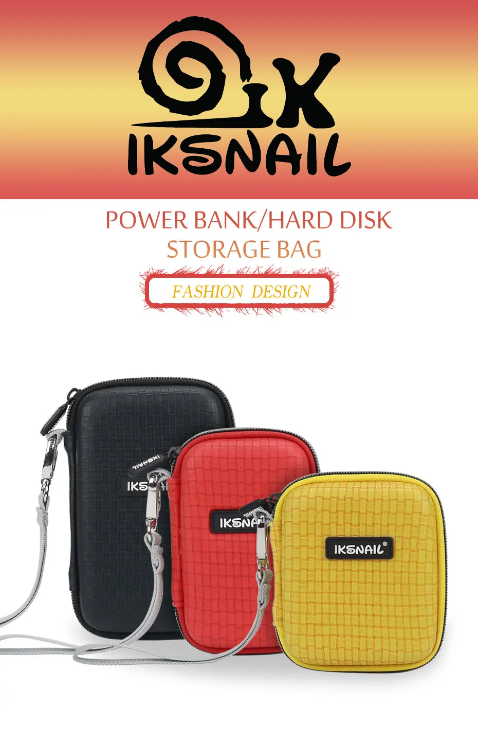 IKSNAIL Shockproof Hard Drive Carrying Earphone Case Pouch Bags For 3 Size Portable External HDD Power Bank Cable Accessories