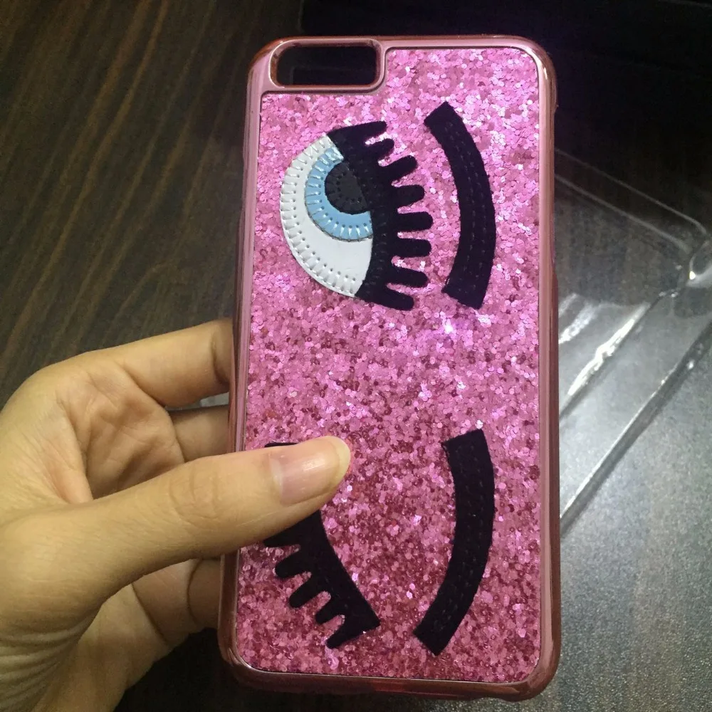 Aoweziic Fashion Bling Glitter powder Bling 3D big eye eyelashes Plating back Cover phone Cases For iPhoneX XS 7 8 5s SE 6S Plus