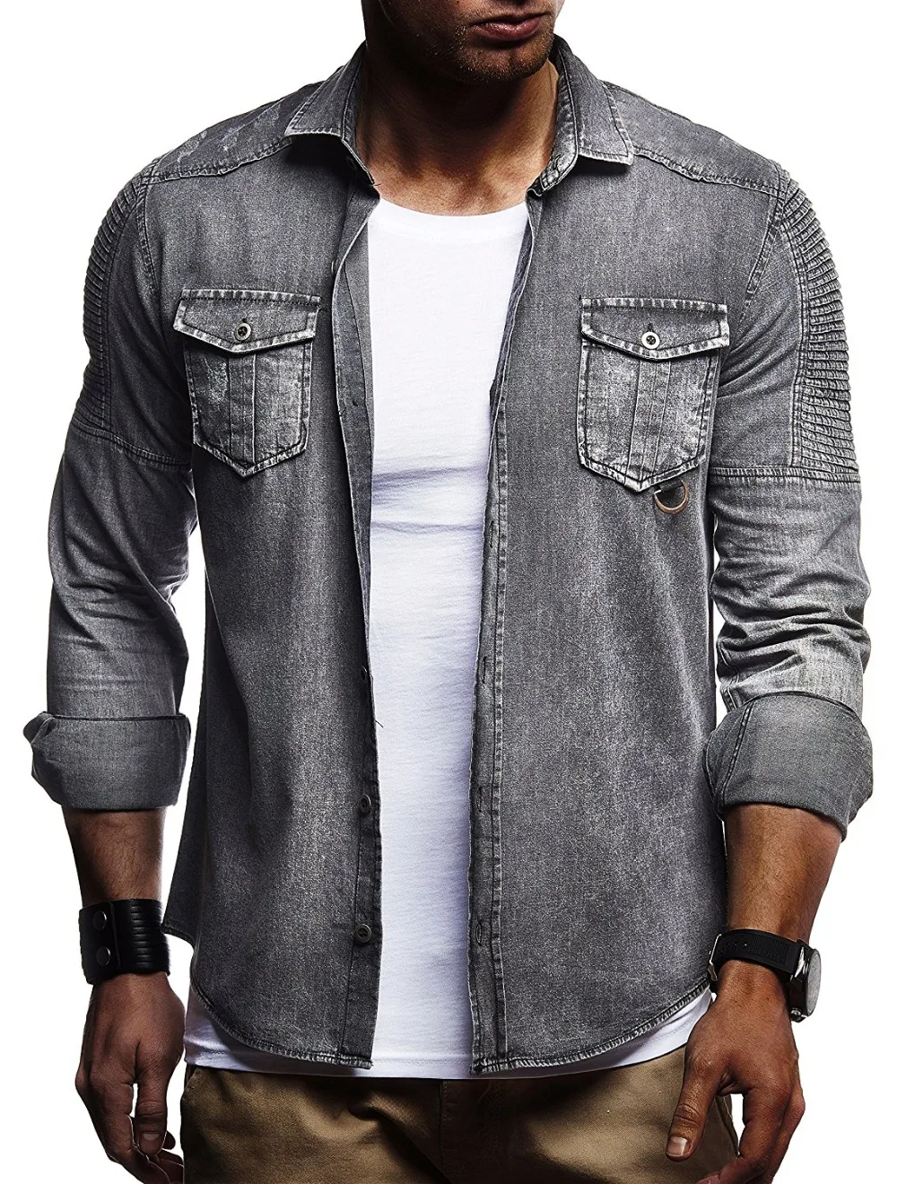 Мужские весенние осенние джинсовые рубашки Camiseta mculina, мужские повседневные модные облегающие однотонные рубашки больших размеров Hombre