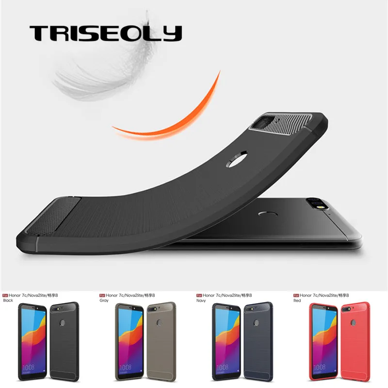 TRISEOLY для Huawei Y7 Prime 2018 чехол из углеродного волокна матовый ТПУ Резиновая задняя