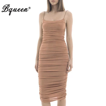 

Bqueen 2019 Women's Midi Bandage Dress Sexy Spaghetti Strap Draped Split Backless Sheath Bodycon Club Party Dresses Vestidos