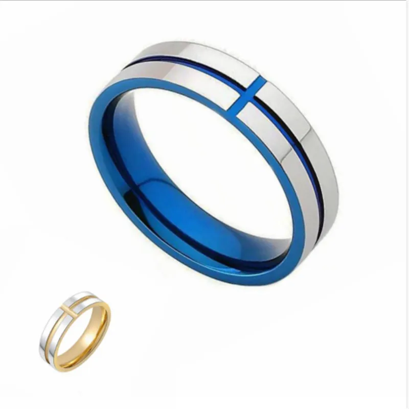 

New Gold Blue Color Ring for Women & Men Wedding Bands Rings Clear Fashion Jewelry Gifts 6MM Party stainless steel Ring Anel