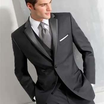 Najtaniej Szary Blazer Masculino Slim Fit Męskie Garnitury Suknia ślubna Szyta Na Zamówienie Pana Młodego 2017 Kostium Homme Mężczyźni Garnitur Nowy Tuxedo (kurtka + Spodnie + Kamizelka)