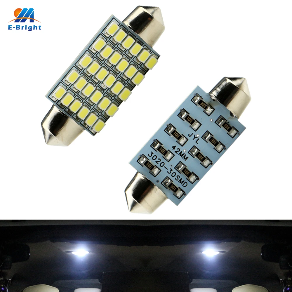 YM E-Bright 100 шт. C5W Автомобильный светодиодный 42 мм 3020 30 SMD 6000K лампы для дверных огней