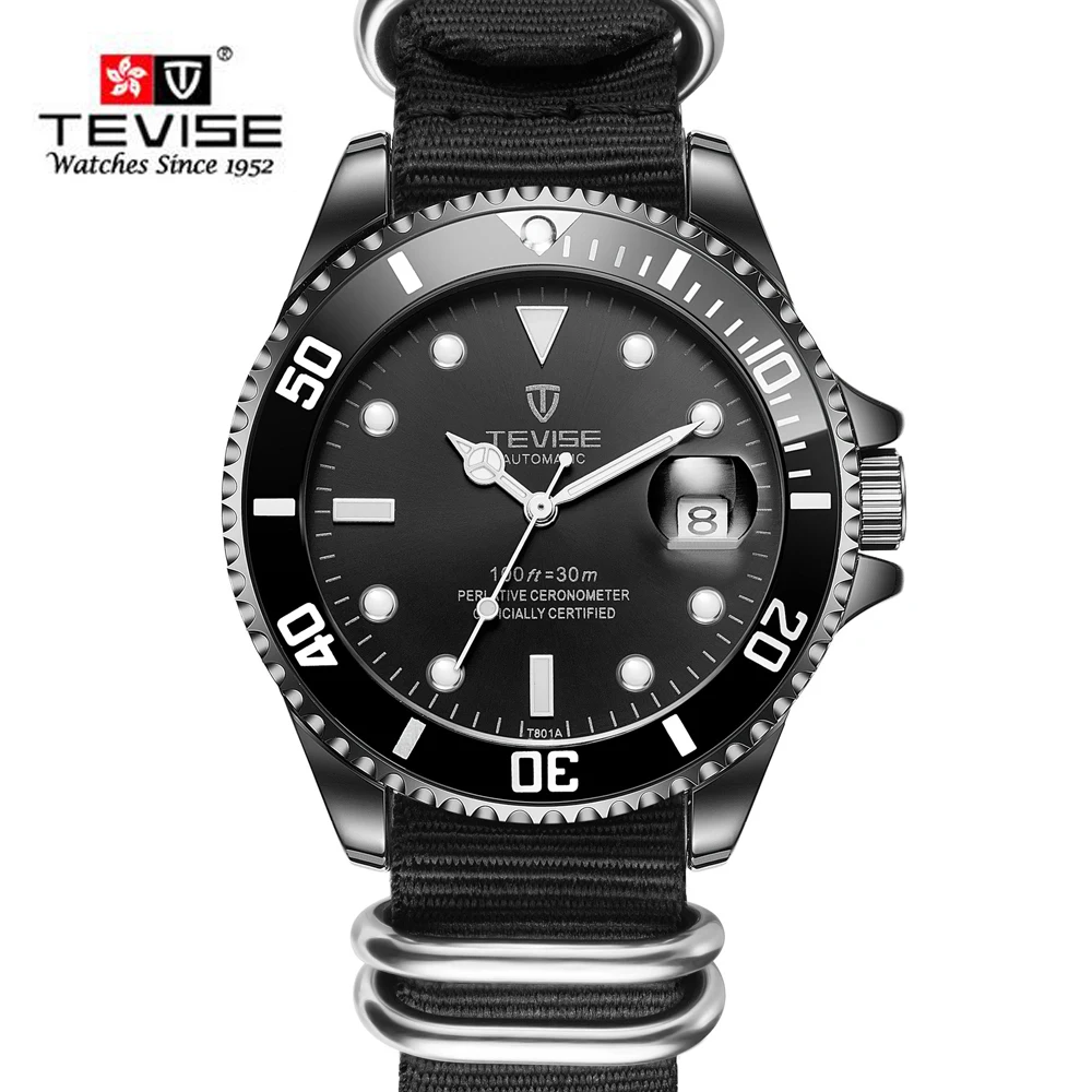 TEVISE автоматические механические часы для мужчин модные спортивные холщовые водонепроницаемые Бизнес наручные часы Relogio Automatico Masculino