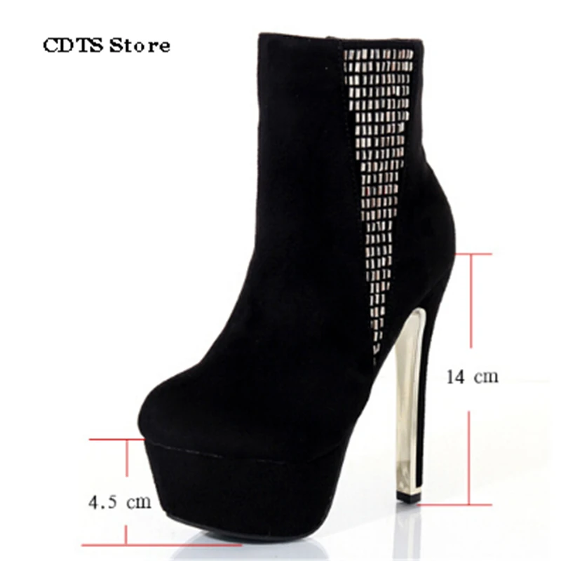 

Party Queen:34-39 Autumn/Winter sexy 14cm thin heels Ankle Martin boots platform diamond botas mujer shoes women pumps mujer
