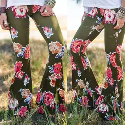 Новинка на лето и весну Для женщин с цветочным принтом клеш Брюки расклешенные брюки женские Повседневное полной длины длинные брюки