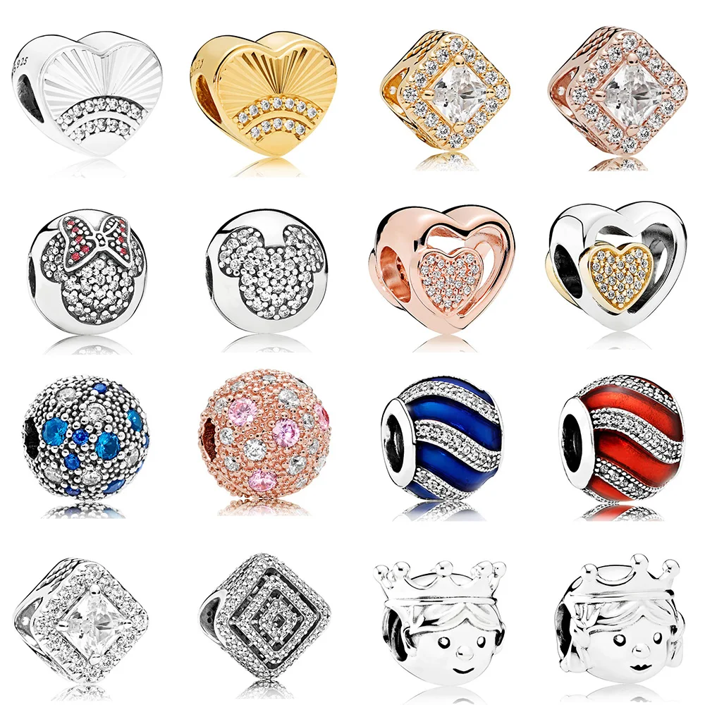 Diy Silver Charms Bead Round Shape Full Crystal For Women Original Pandora Bracelets &amp Bangles Jewelry | Украшения и