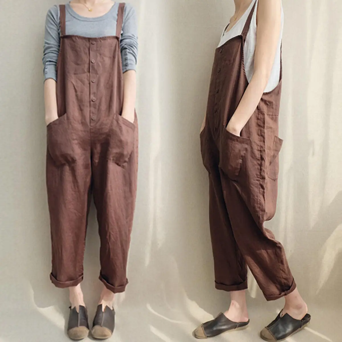 

2018 Oversized Women Casual Sleeveless Strappy Pockets Jumpsuits Summer Party Long Playsuit Cotton Linen Overall Bodysuit S-5XL