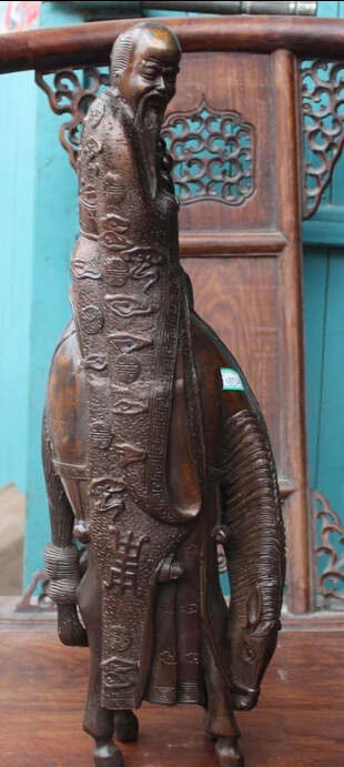 

shitou 002880 17" Chinese Fengshui Copper Bronze God Longevity Shouxing Ride Horses Statue discount 30% (C0324)