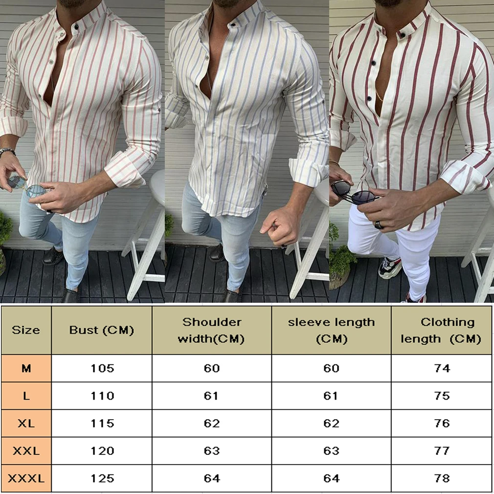 Men Spring Autumn Fashion Striped Shirts Top Harajuku Casual Long Sleeve Shirts Men Male Slim Fit Shirts Camisa Chemise Homme