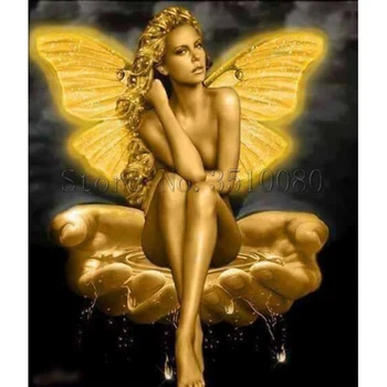 

Butterfly Golden Girl 5D DIY Embroidery Pattern diamond paintings square 3D Cross stitch kits mosaic wall stickers decor RS1477