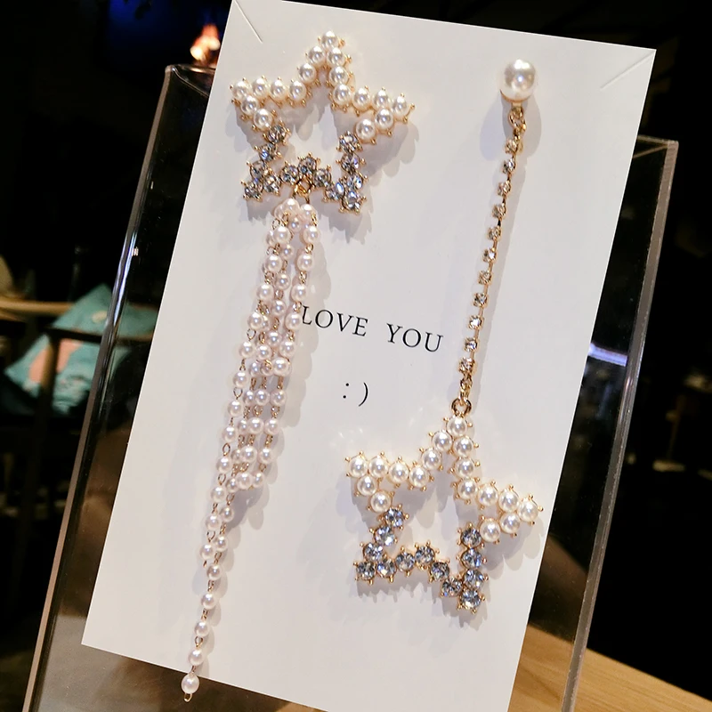 

Pentagram earrings asymmetric tassel earrings female temperament Korean personality wild stars earrings female earrings