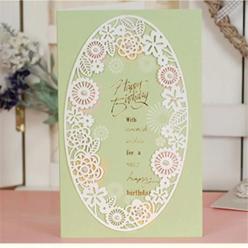  1 Set Hollow Happy Birthday Cards+Envelope Best Wishes Valentine Christmas Party Wedding Invitation - 33042916594