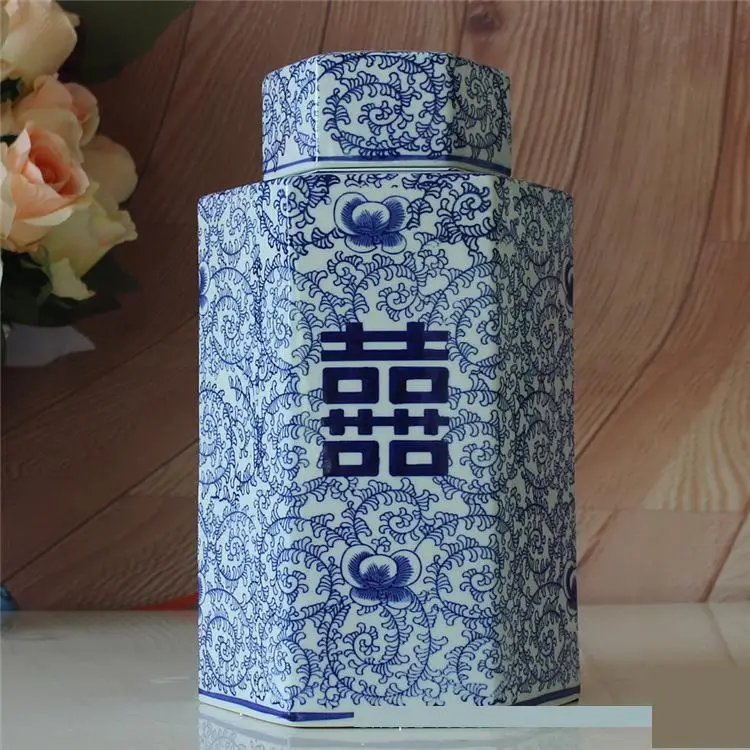 Современная китайская ручная роспись "тематика" Счастье для двоих "" Jingdezhen банка для хранения свадебная комната домашнее украшение модель керамические украшения банка - Цвет: Height 40CM