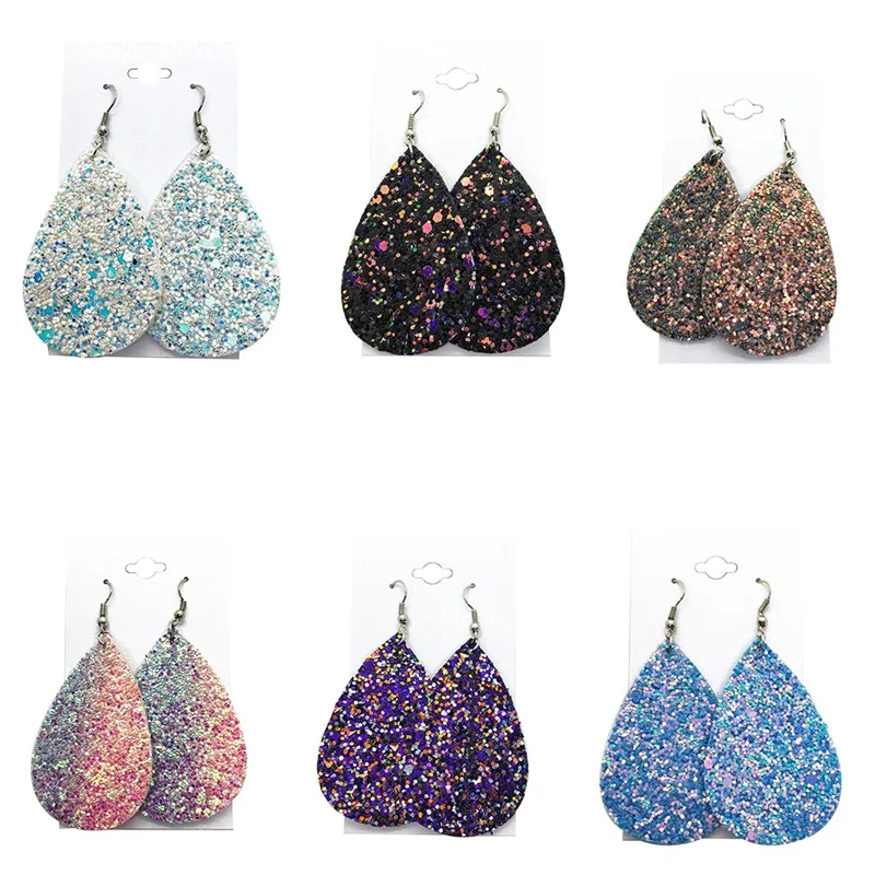 

Teardrop PU Leather Earrings Sequins Looking Various Looking Various Multi Colors Bohemia Water Drop Earring