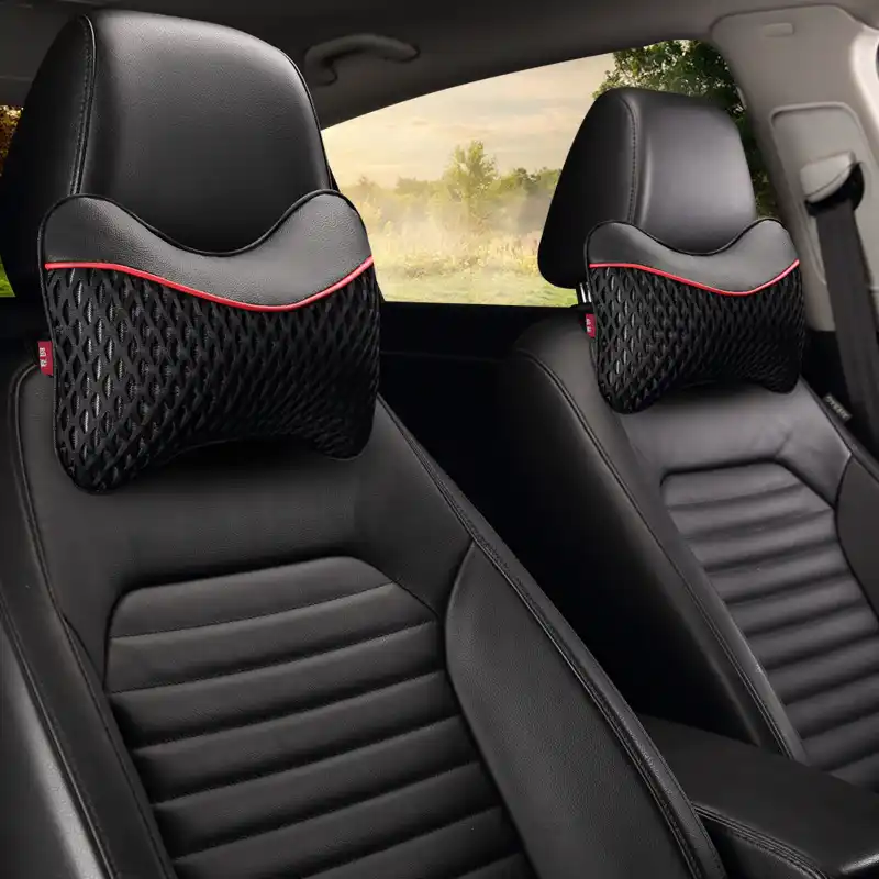Universal Breathable Comfortable Brown Leather+Ice Silk Car Seat Headrest Pillow