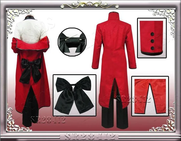 

Free shipping Black Butler Shinigami Grell Sutcliff Red Death Cosplay Costume + glasses