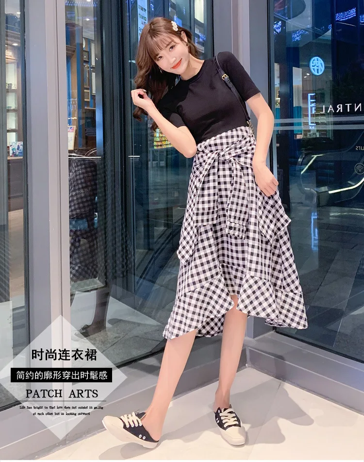 Новинка лета 2020 Повседневная стильная футболка с коротким рукавом топ клетчатое