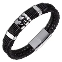 Панк черный вязаный кожаный браслет цепи из нержавеющей стали мужчины любителей ювелирных подарки для мужчин и женщин браслеты дружбы
