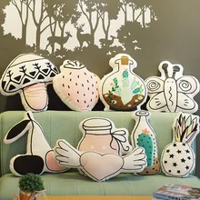 Плюшевая набивная клубника/гриб/бабочка/вишня/Кактус/ананас/Розовая бутылка в форме подушки комнаты декоративная подушка