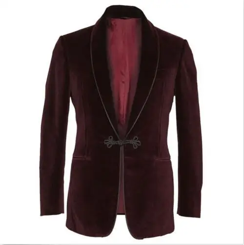 Velours-Hommes-Bourgogne-Noir-Veste-de-Smoking-l-gant-De-Mariage-Mari-Designer-Parti-Porter-Blazers