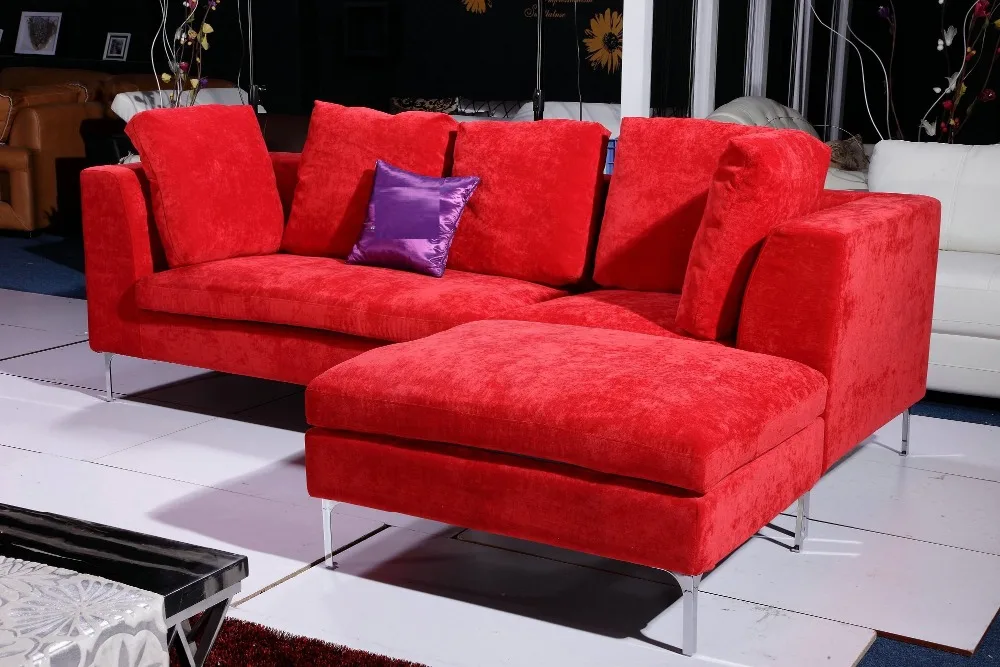 Big red velvet fabric sofa set 0411 AF099-in Living Room Sofas from