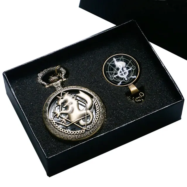 Antique Bronze Fullmetal Alchemist Theme Edward Elric's Pocket Watch With Glass Antique Bronze Fullmetal Alchemist Theme Edward Elric's Pocket Watch With Glass