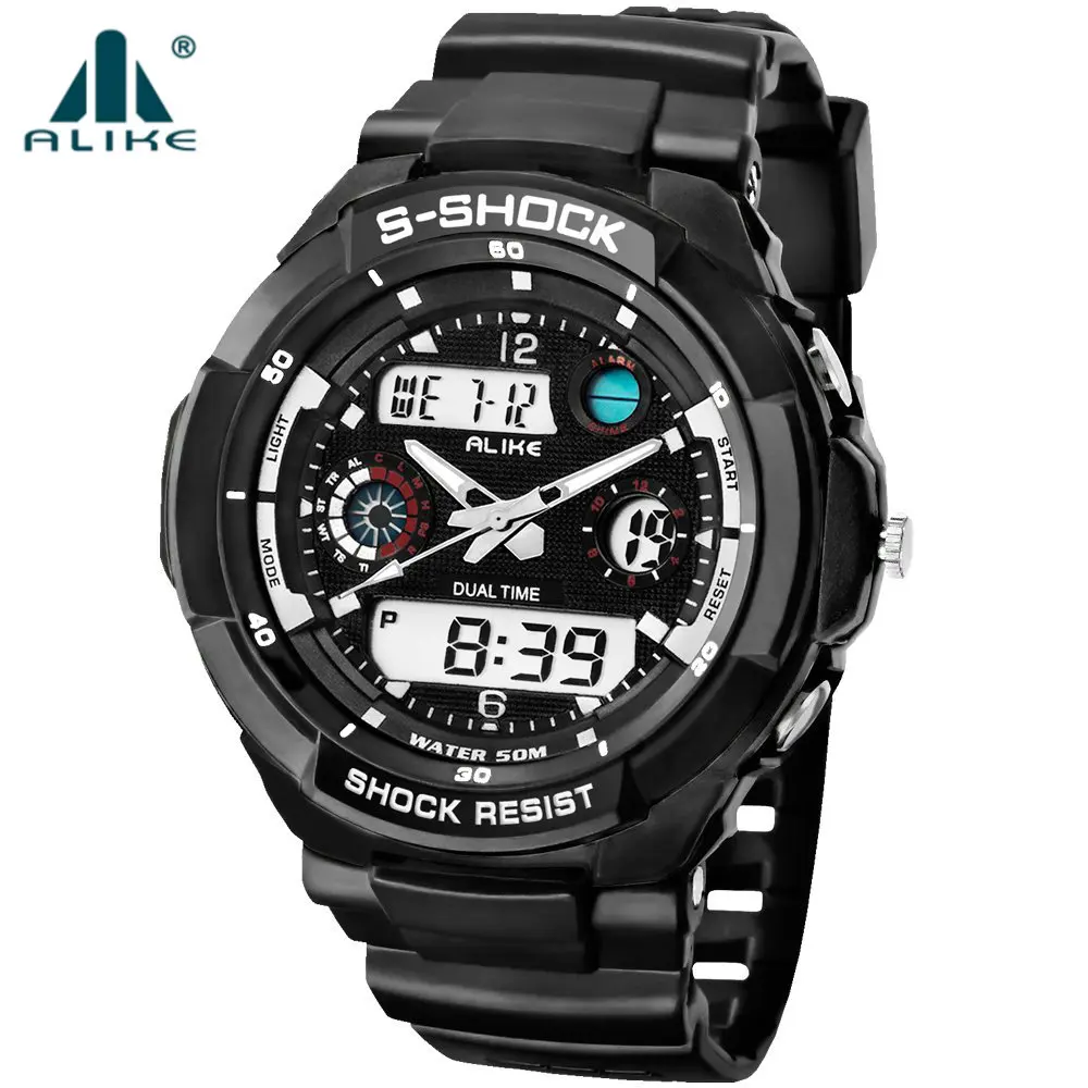 Comprar Reloj militar para hombre 2019 moda Casual reloj de cuarzo analógico Digital Reloj de pulsera reloj masculino relojes deportivos de doble hora