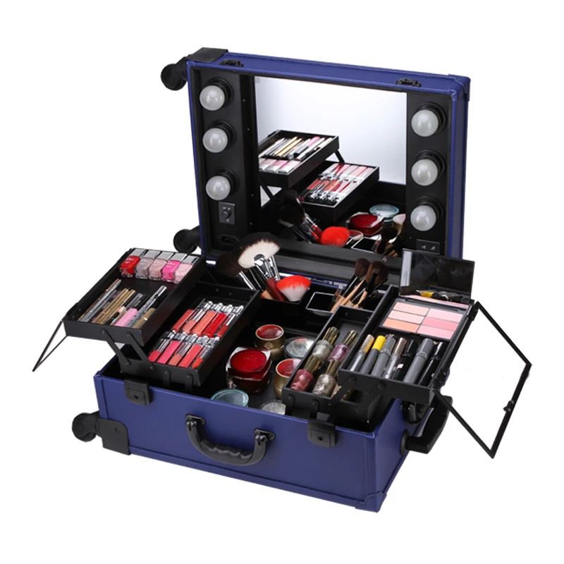 Makeup Artist Station Pro Lighted Mirror Case Wheeled Salon