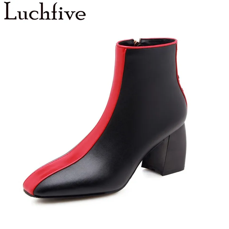 

Newest real leather runway Botas mujer yellow red Shoes Woman High Heels short boots 2018 autumn Ankle Boots for women