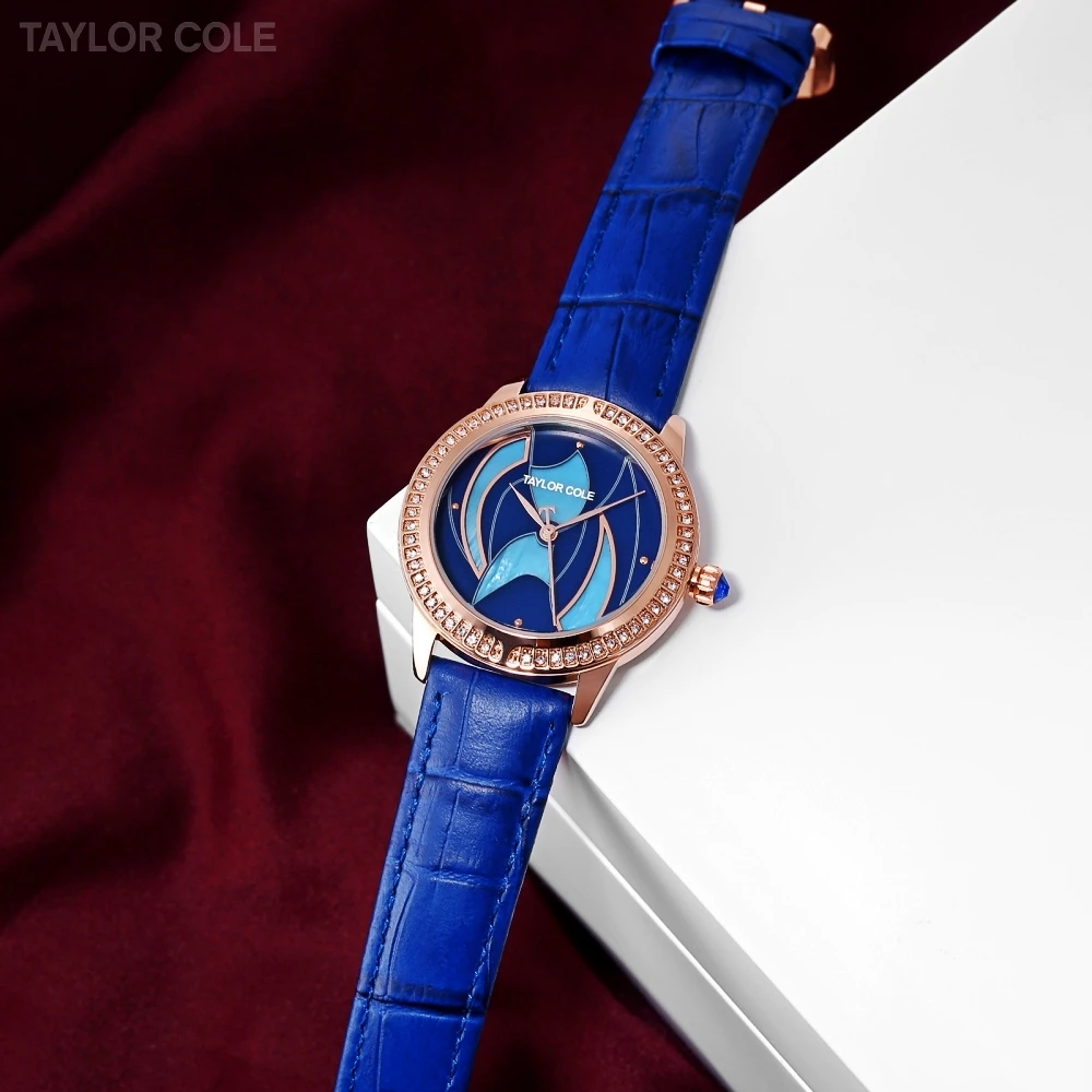Женские часы с кристаллами Taylor Cole брендовые модные дизайнерские циферблатом