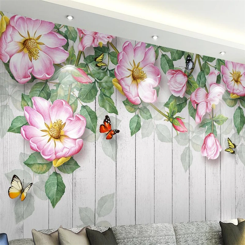 beibehang Modern minimalist hand-painted rose flower aesthetic wall custom large mural green wallpaper papel de parede