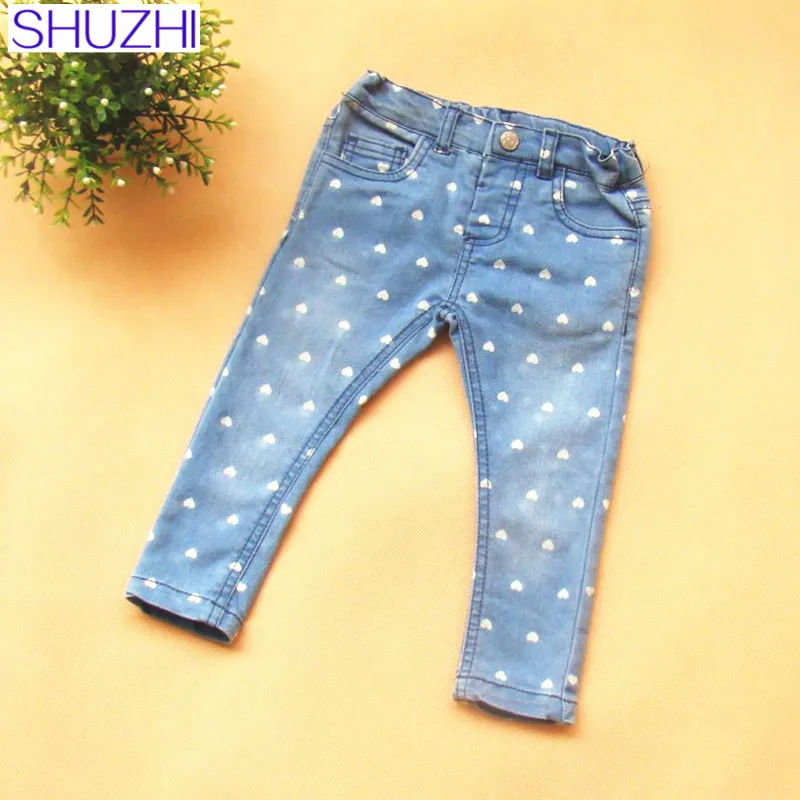 SHUZHI New Arrive Cute Baby Jeans Heart Girls Skinny Jeans Infant
