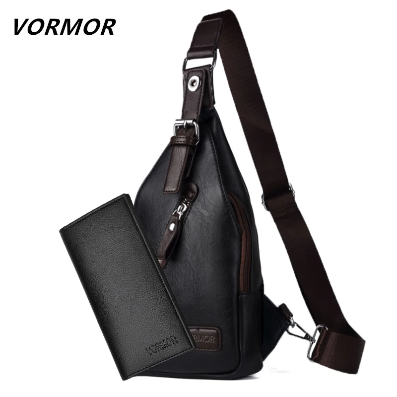 

VORMOR Men's Fashion Crossbody Bag Theftproof Rotatable Button Open Leather Chest Bags Men Shoulder Bags Chest Waist Pack