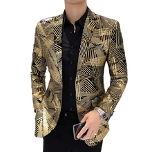 Роскошный Блейзер с золотыми полосками, зауженное пальто впору мужской пиджак, жакет Hombre, плюс размер 5xl сценический костюм для Dj Singer Chaqueta Hombre