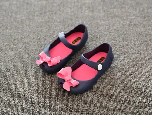 Младенческая детская обувь для принцессы сандалии Нескользящие пластиковые бант Летняя обувь с пряжкой От 1 до 6 лет - Цвет: Navy Blue