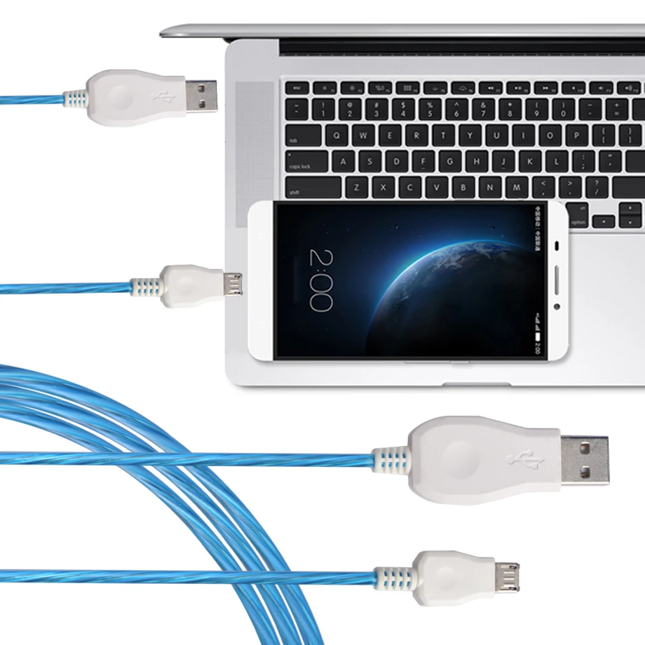 Olaudem USB Cable Micro USB Cable fluye LED resplandor de sincronización de datos de carga de los Cables del teléfono móvil para Android Samsung Xiaomi USBC1308