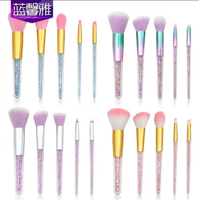 

5 Pcs Makeup Brushes Set ,The New Plastic Transparent Handle Cosmetics Eyeshadow Colored Powder Foundation Eyebrow Face