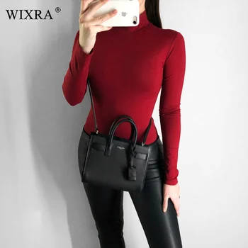 

Wixra 2019 New Womens Clothing Long Sleeve Basic Bodysuits Comfort Solid Turtleneck Playsuits For Women