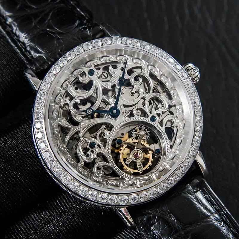 

Fashion Men's Skeleton Tourbillon Watches Sapphire Diamond Dial Man Clock Mechanical Watch Men 50ATM Waterproof Reloj De Hombre