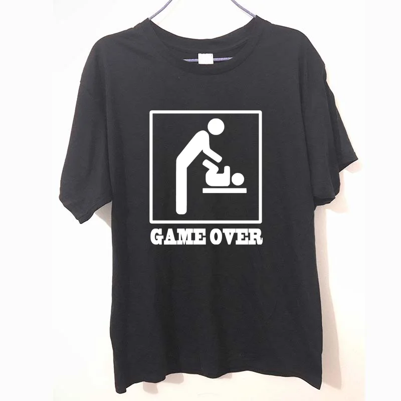 

New Game Over New Baby for Parent Dad Funny t shirt white Tee Camisetas T-shirt Cotton Mens