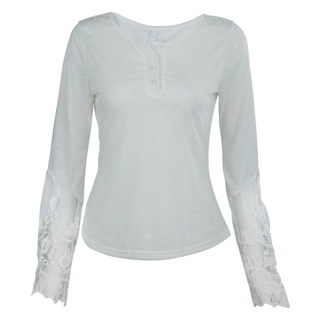EAS Women Fashion Lace Long Sleeve O neck Gauze Shirts Ladies Graceful