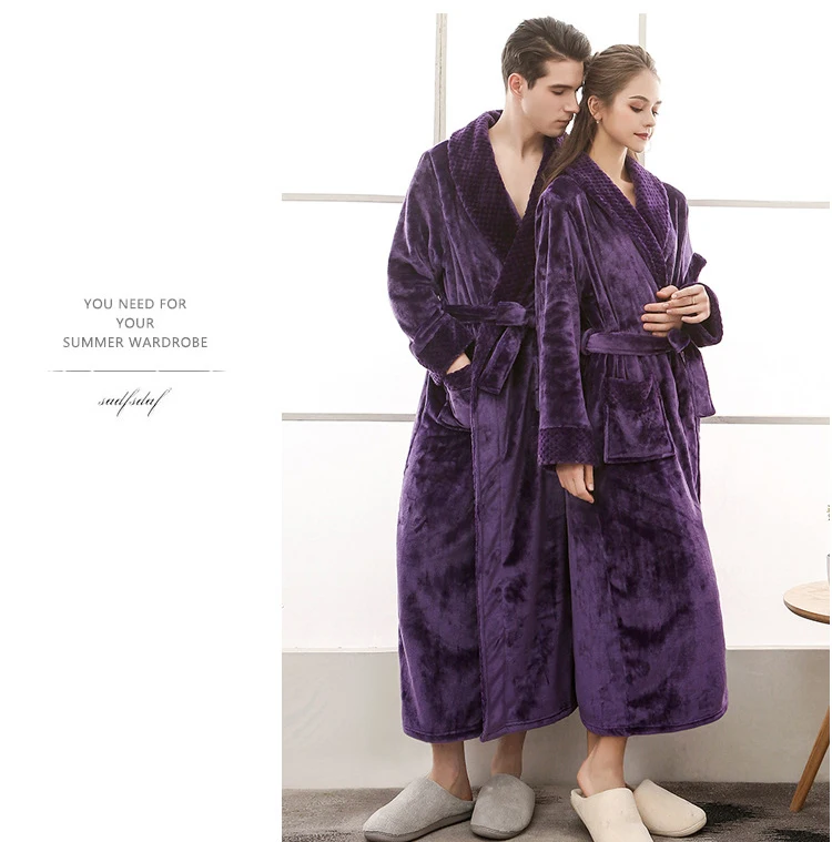 Queenral Man And Woman Robe Winter Long Bathrobe Warm Flannel Satin Male And Female Robes Sleepwear Sexy Pajamas Nightgown    17